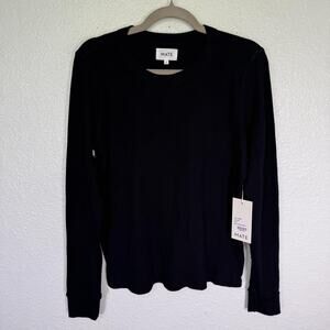 MATE The Label Top Womens Medium Black Organic Thermal Waffle Crew Neck Shirt